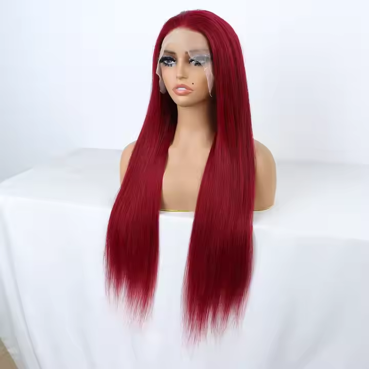 EN Straight Burgundy Color 99J 13x4 Lace Front Human Hair Wig