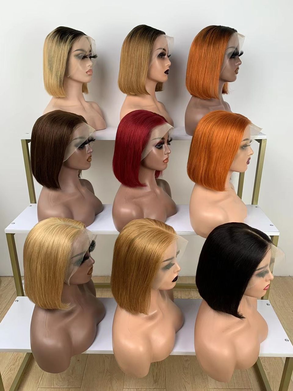 Colored Straight Bob Lace Front Human Hair Wig Pre Plucked Short Wigs