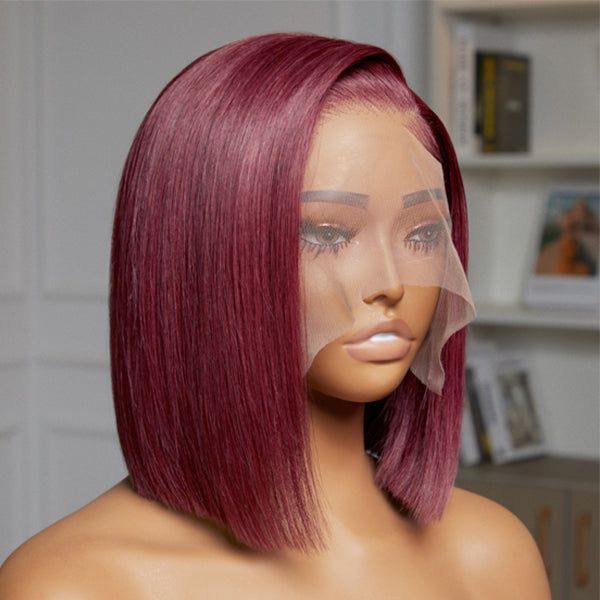 Colored Straight Bob Lace Front Human Hair Wig Pre Plucked Short Wigs