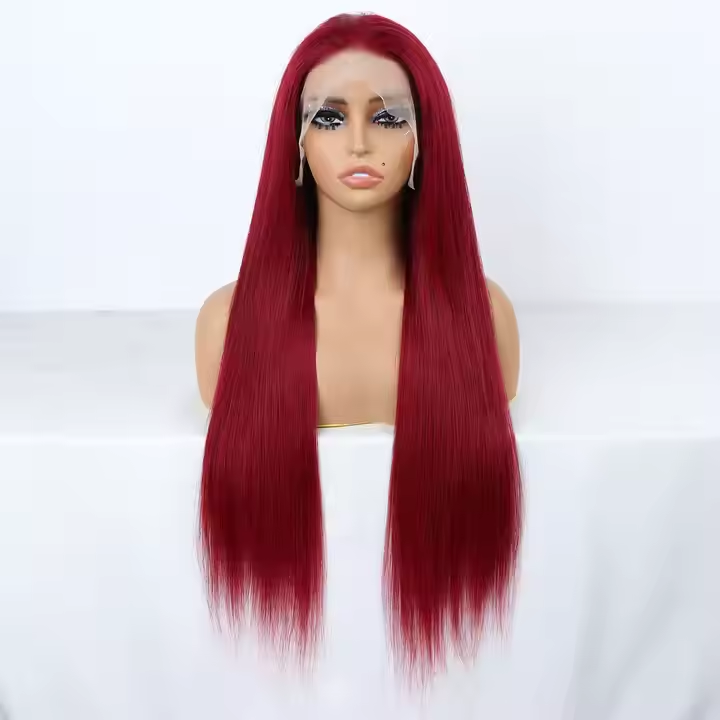 EN Straight Burgundy Color 99J 13x4 Lace Front Human Hair Wig